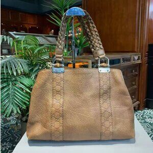 N16 Slightly Used Gucci Brown Bamboo Handbag Woven Belt 15 Inches